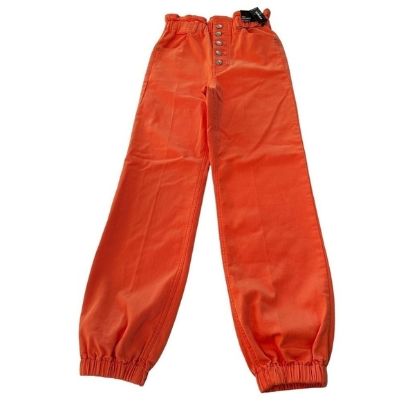 Express Super High Waisted Orange Denim Joggers - Picture 1 of 6